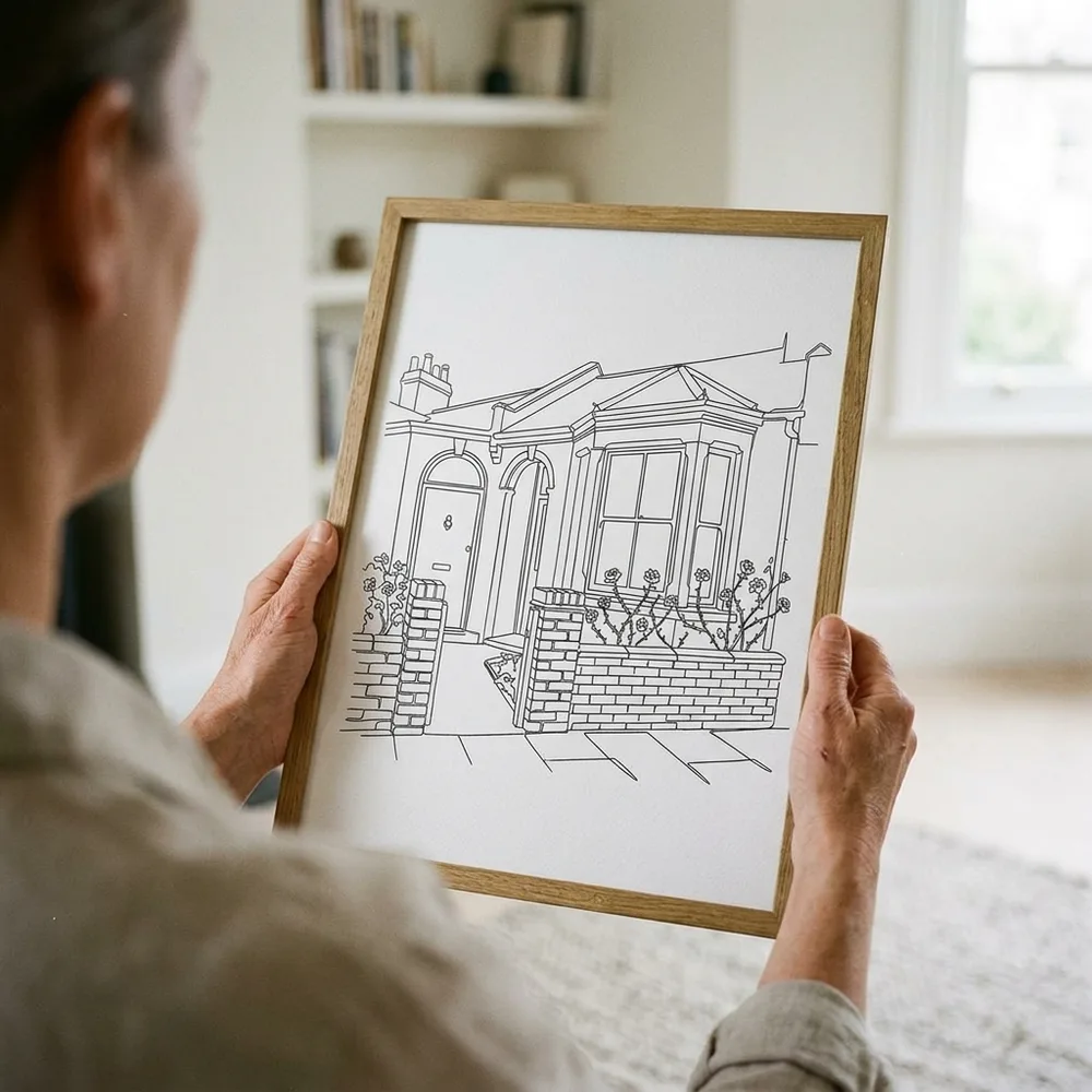 Hands holding a framed print